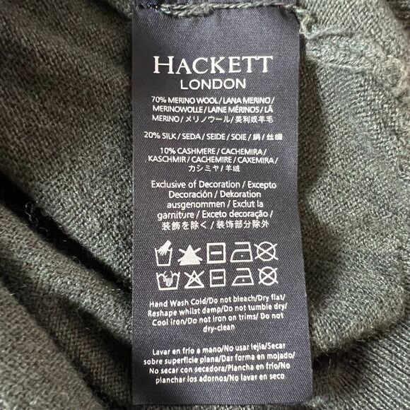 Hackett London‎ Mens Size XL Green Merino Silk Cashmere Blend V Neck Sweater - Picture 5 of 7